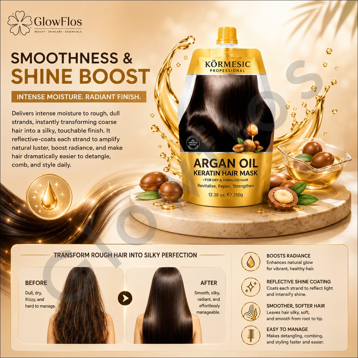 Kormesic Professional Argan Oil Hair Mask 350ml (Deep Hydration & Repair)