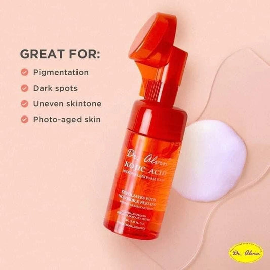 Authentic Dr Alvin Kojic Acid Micro peeling Foaming Cleanser for High Potency Face Brightening Deep Pore Detoxification Acne Correction Dark Spot Removal and Flawless Glass Skin