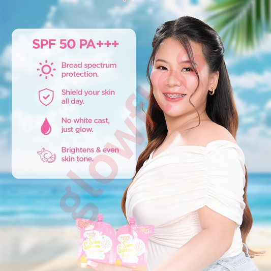 Authentic You Glow Babe Beauty White Sunscreen SPF 50 PA+++ Broad Spectrum Facial Sunblock with Glutathione and Niacinamide for UVA UVB Protection Skin Whitening Weightless Hydration and Non Greasy Glass Skin Finish