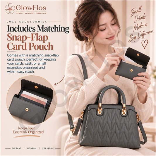 Luxe Chevron Quilted Satchel & Card Pouch Set