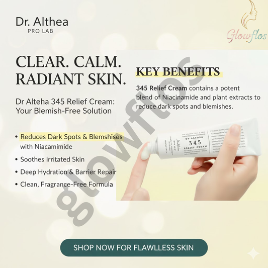 Dr. Althea 345 Relief Cream tube and packaging for sensitive, acne-prone skin. Best barrier repair Cica cream with Niacinamide