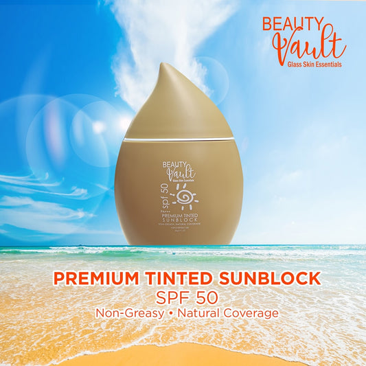 Authentic Beauty Vault Premium Tinted Sunblock SPF 45 Broad Spectrum Facial Sunscreen with Universal Skin Blurring Tint and Oil Control for Zero White Cast Flawless Sheer Coverage and Glass Skin