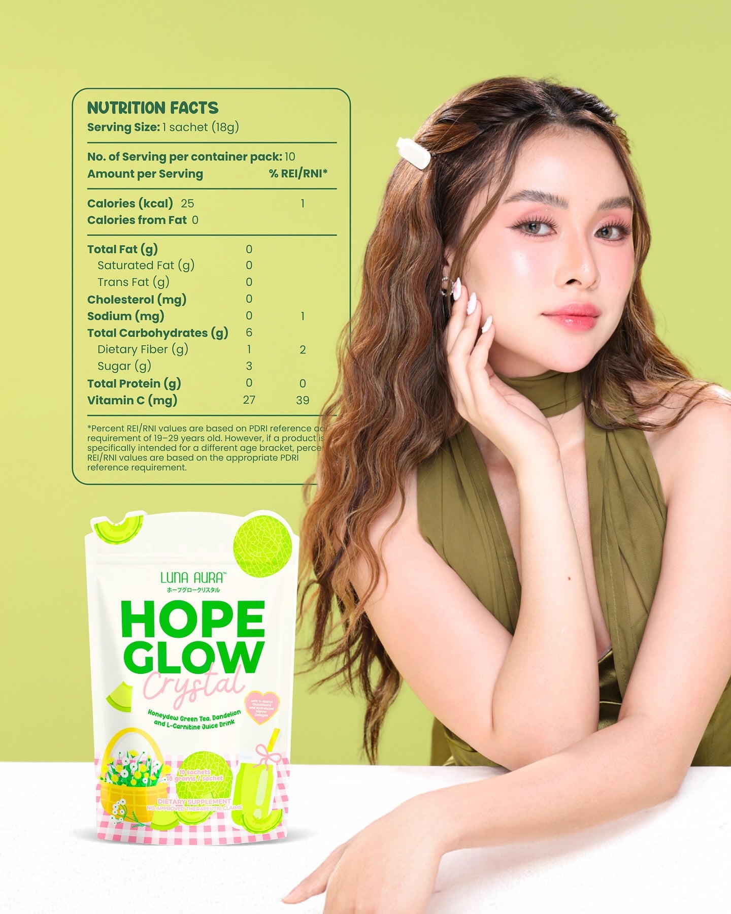 Hope Glow Crystal Honeydew Green Tea refreshing green tea drink with sweet honeydew flavor