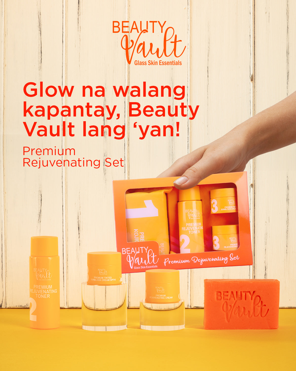 Authentic Beauty Vault Glass Skin Rejuvenating Set 4-in-1 Intensive Skincare Kit with Kojic Soap Toner Rejuvenating Night Cream and Tinted Sunblock SPF 45 for Advanced Acne Treatment Dark Spot Peeling and Flawless Glass Skin