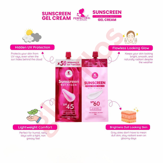 Authentic Perfect Skin Sunscreen Gel Cream and Flawless White Gel Cream Twin Pack Day and Night Skincare Duo for UV Protection Dark Spot Correction Overnight Whitening and Radiant Glass Skin
