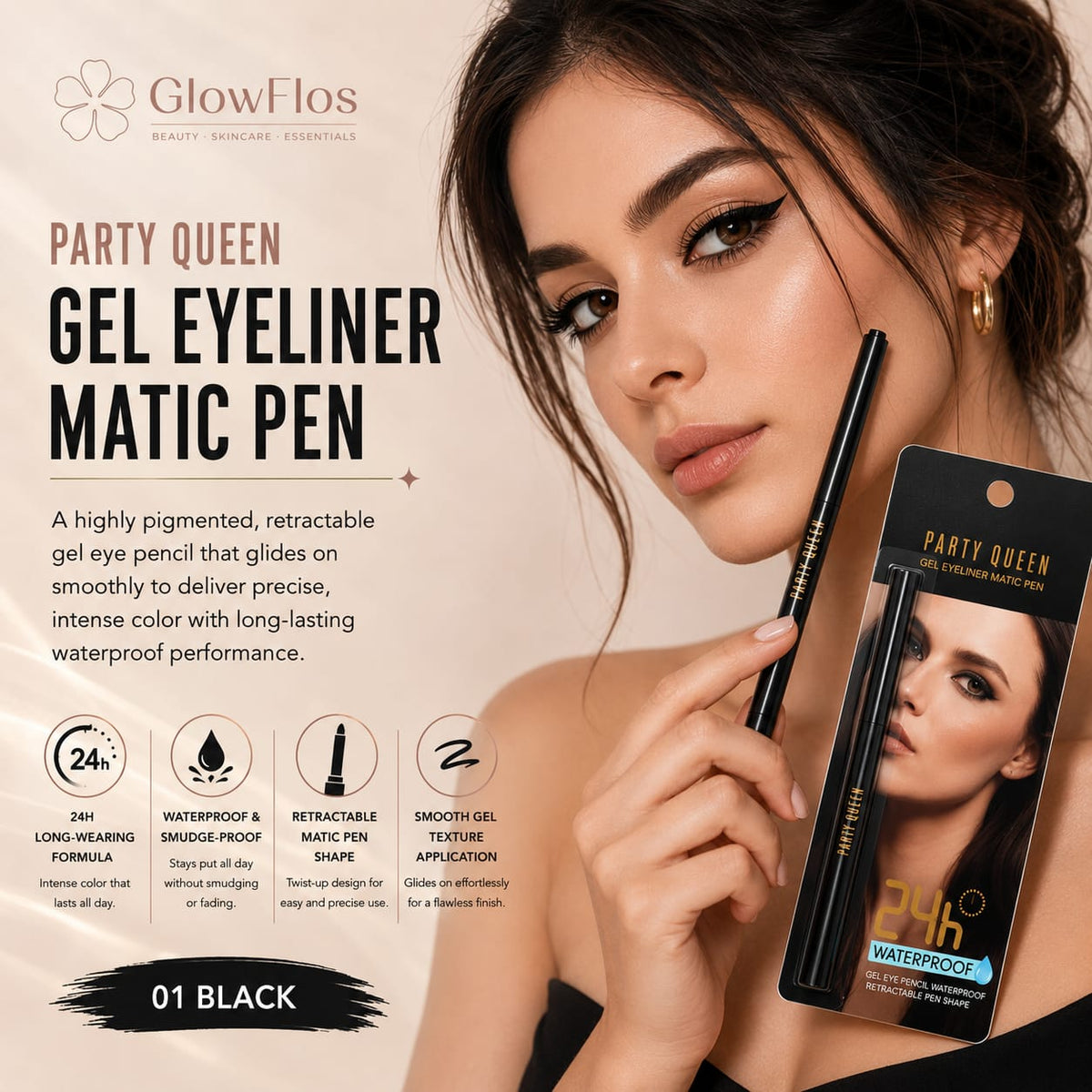 Party Queen Gel Eyeliner Matic Pen – 01 Black