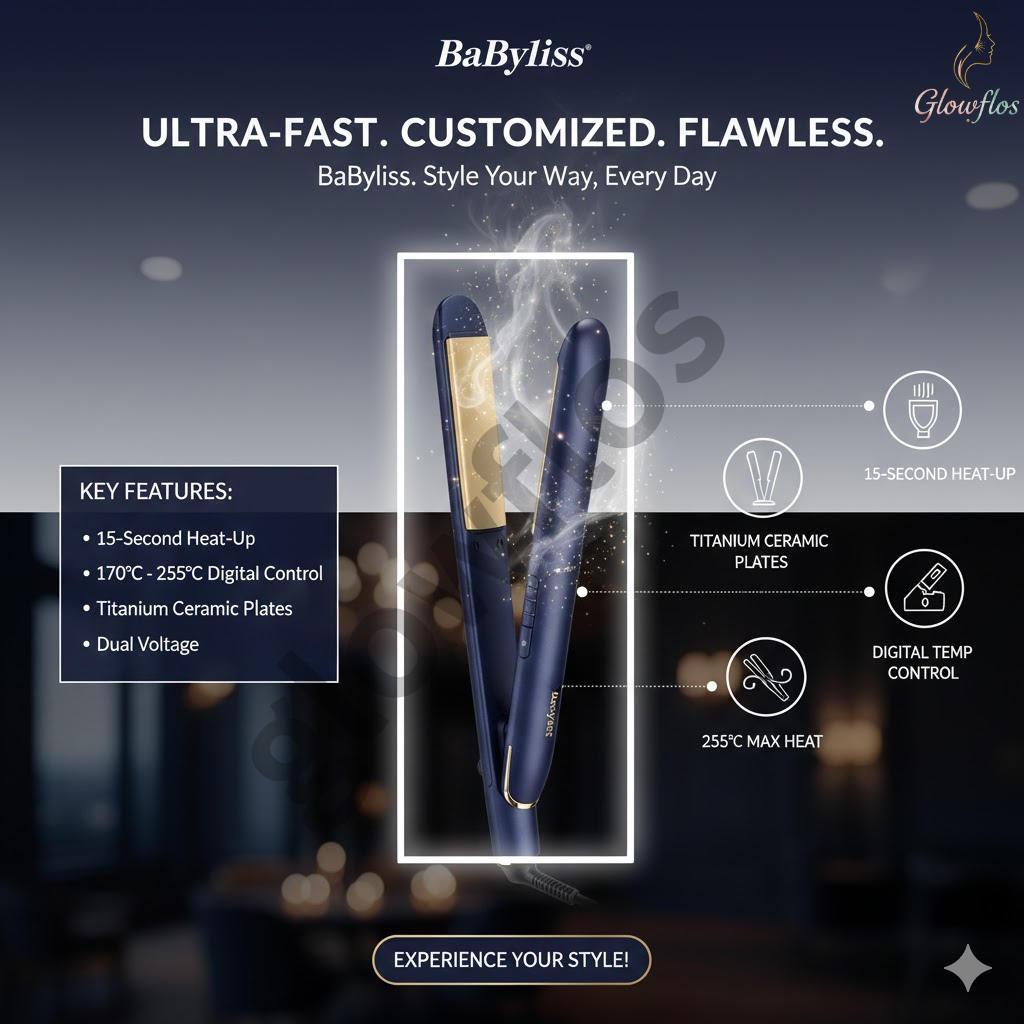 “Babyliss Hair Straightener 2516PSDE professional ceramic flat iron for smooth, sleek, straight hair – fast heating, anti-frizz styling tool.”