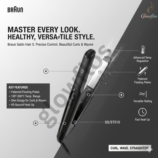 “Braun SS/ST510 hair straightener with ceramic plates for smooth, sleek, frizz-free styling – professional flat iron.”