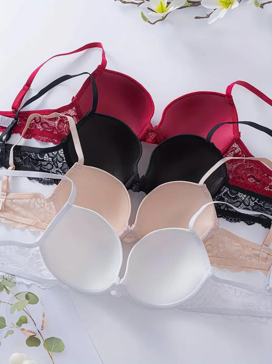 Solid Seamless Floral Lace Underwire Bra