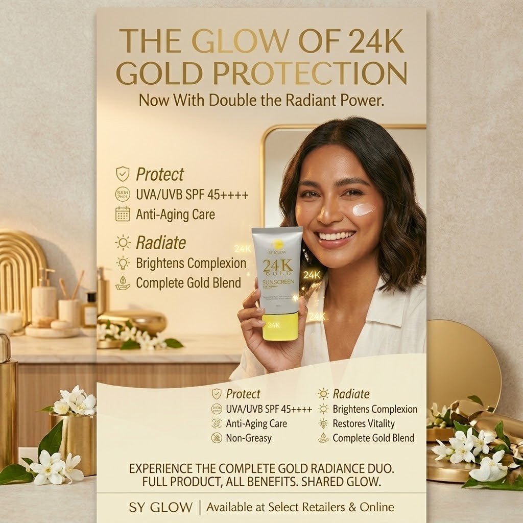Sy Glow 24K Gold Sunscreen for UV protection and glowing radiant skin