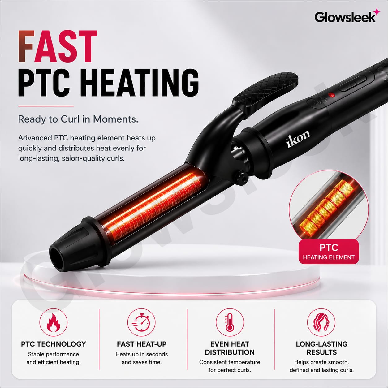 Authentic IKON Professional Hair Curler Model IK-HC088 Curling Iron Wand with Adjustable Temperature Control and Ceramic Barrel for Frizz Free Long Lasting Bouncy Curls