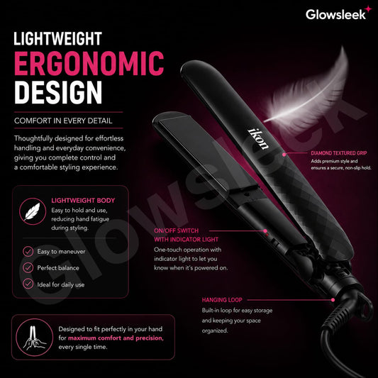 Authentic IKON Professional Hair Straightener Model IK-HS386 Flat Iron with Adjustable Temperature Control and Ceramic Plates for Frizz Free Salon Smooth Hair