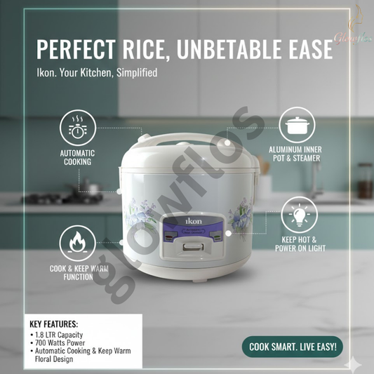 “IKON Rice Cooker IK40-3A 1.8L with non-stick inner pot, keep-warm function, and fast rice cooking.”