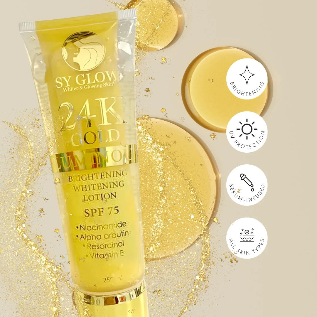 Sy Glow 24K Gold Lotion for glowing, hydrated, and smooth skin