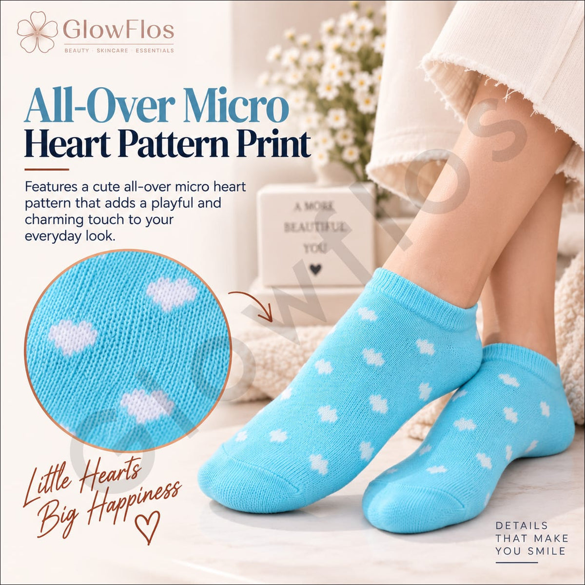 Luxe Heart Print Ankle Socks