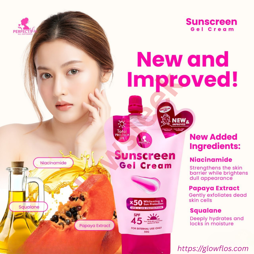 Authentic Perfect Skin Sunscreen Gel Cream SPF 50 Broad Spectrum Facial Sunblock for UVA UVB Protection Weightless Hydration Non Greasy Oil Control and Invisible Glass Skin Finish