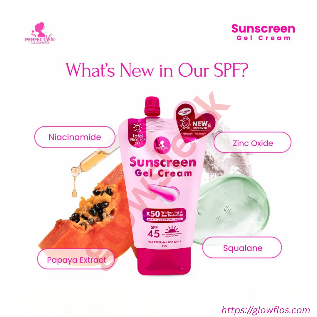 Authentic Perfect Skin Sunscreen Gel Cream SPF 50 Broad Spectrum Facial Sunblock for UVA UVB Protection Weightless Hydration Non Greasy Oil Control and Invisible Glass Skin Finish