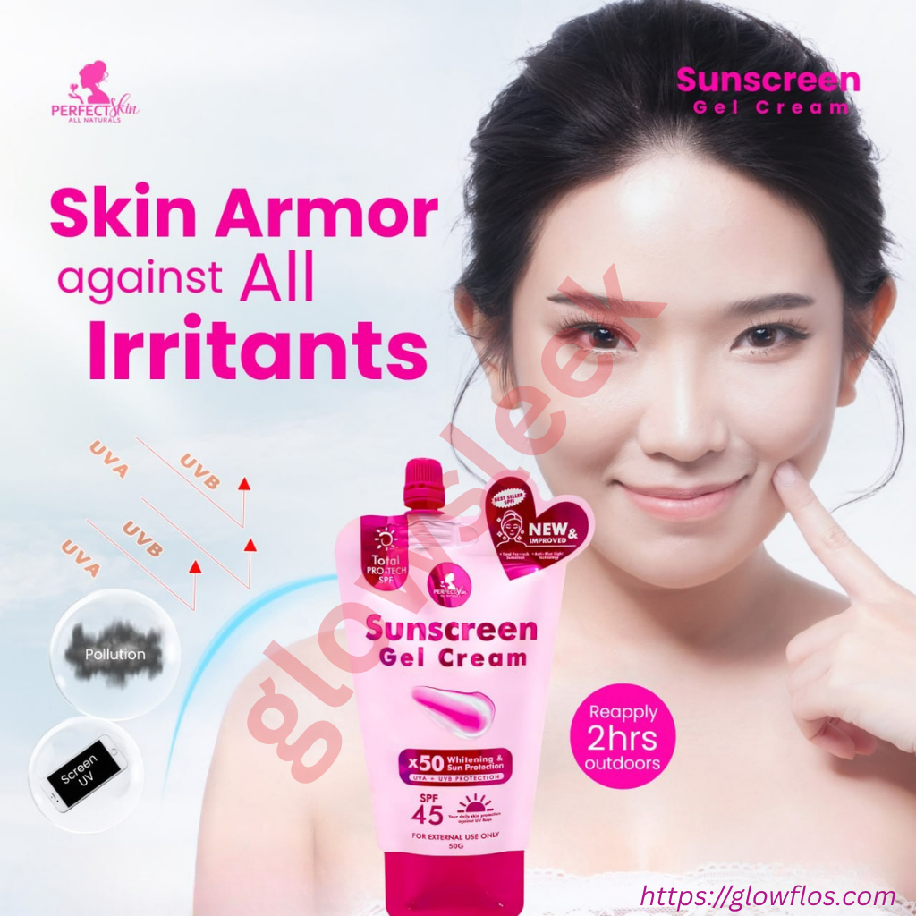 Authentic Perfect Skin Sunscreen Gel Cream SPF 50 Broad Spectrum Facial Sunblock for UVA UVB Protection Weightless Hydration Non Greasy Oil Control and Invisible Glass Skin Finish