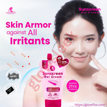 Authentic Perfect Skin Sunscreen Gel Cream SPF 50 Broad Spectrum Facial Sunblock for UVA UVB Protection Weightless Hydration Non Greasy Oil Control and Invisible Glass Skin Finish