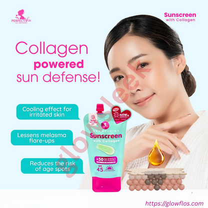 Authentic Perfect Skin Sunscreen With Collagen SPF 50 Broad Spectrum Facial Sunblock for Anti Aging Skin Tightening Fine Line Plumping and Zero White Cast Radiant Glass Skin Finish