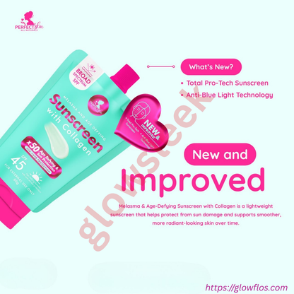 Authentic Perfect Skin Sunscreen With Collagen SPF 50 Broad Spectrum Facial Sunblock for Anti Aging Skin Tightening Fine Line Plumping and Zero White Cast Radiant Glass Skin Finish