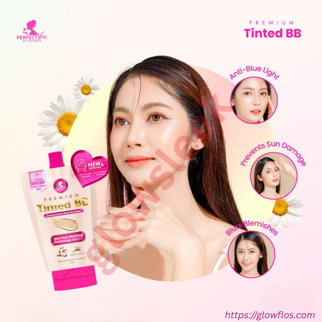 Authentic Perfect Skin Premium Tinted Sunscreen Gel Cream Broad Spectrum Facial Sunblock with Universal Skin Blurring Tint and Oil Control for Zero White Cast Flawless Sheer Coverage and Glass Skin