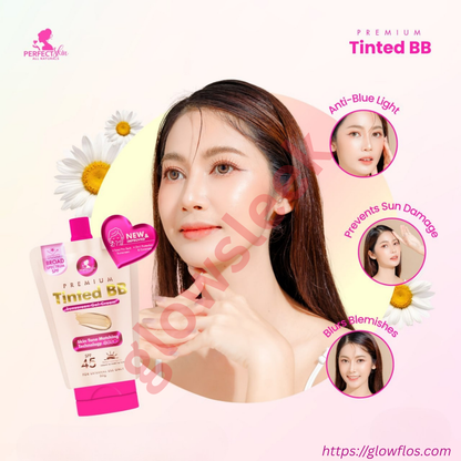 Authentic Perfect Skin Premium Tinted Sunscreen Gel Cream Broad Spectrum Facial Sunblock with Universal Skin Blurring Tint and Oil Control for Zero White Cast Flawless Sheer Coverage and Glass Skin