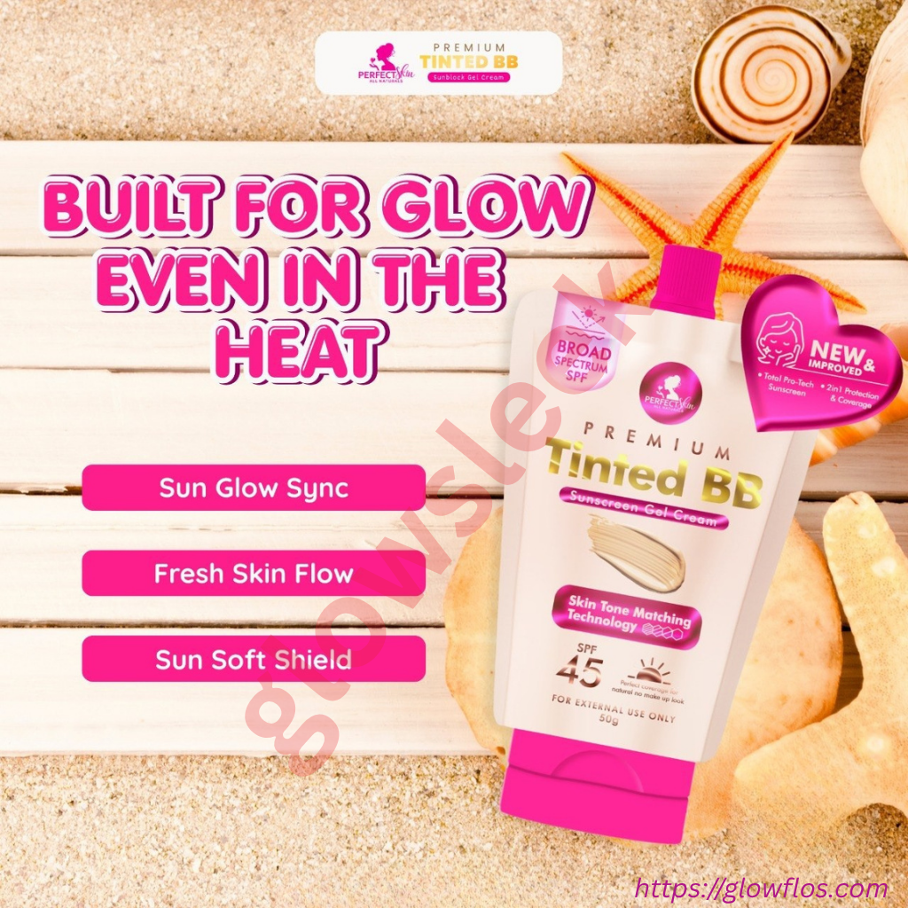 Authentic Perfect Skin Premium Tinted Sunscreen Gel Cream Broad Spectrum Facial Sunblock with Universal Skin Blurring Tint and Oil Control for Zero White Cast Flawless Sheer Coverage and Glass Skin