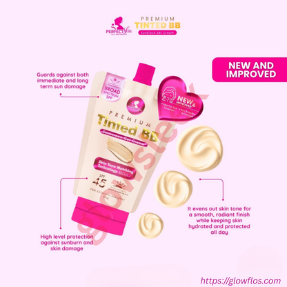 Authentic Perfect Skin Premium Tinted Sunscreen Gel Cream Broad Spectrum Facial Sunblock with Universal Skin Blurring Tint and Oil Control for Zero White Cast Flawless Sheer Coverage and Glass Skin