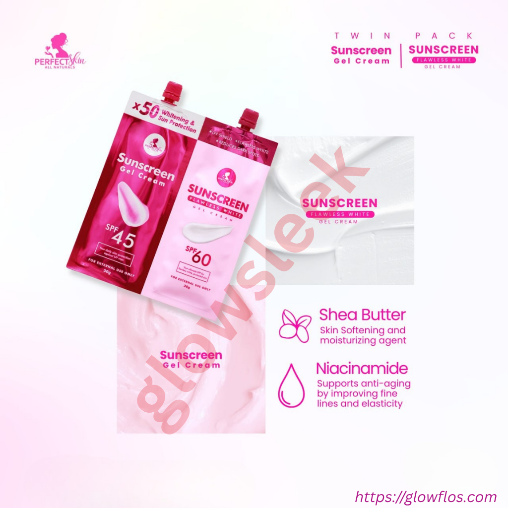 Authentic Perfect Skin Sunscreen Gel Cream and Flawless White Gel Cream Twin Pack Day and Night Skincare Duo for UV Protection Dark Spot Correction Overnight Whitening and Radiant Glass Skin