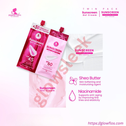 Authentic Perfect Skin Sunscreen Gel Cream and Flawless White Gel Cream Twin Pack Day and Night Skincare Duo for UV Protection Dark Spot Correction Overnight Whitening and Radiant Glass Skin