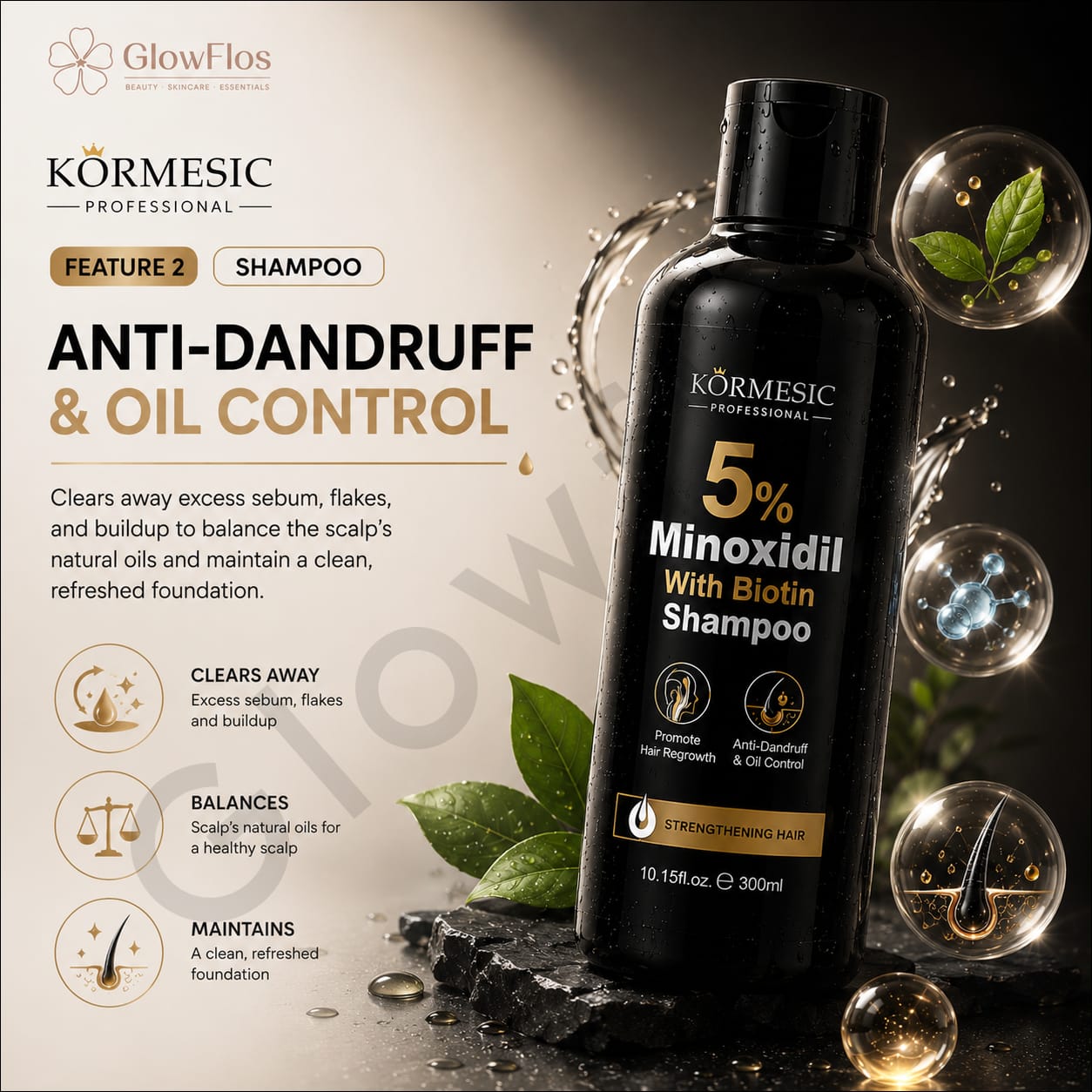 Kormesic hair growth shampoo lather with biotin and minoxidil
