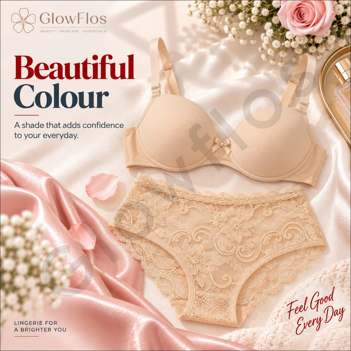 Smooth Contour Bra & Floral Lace Panty Lingerie Set