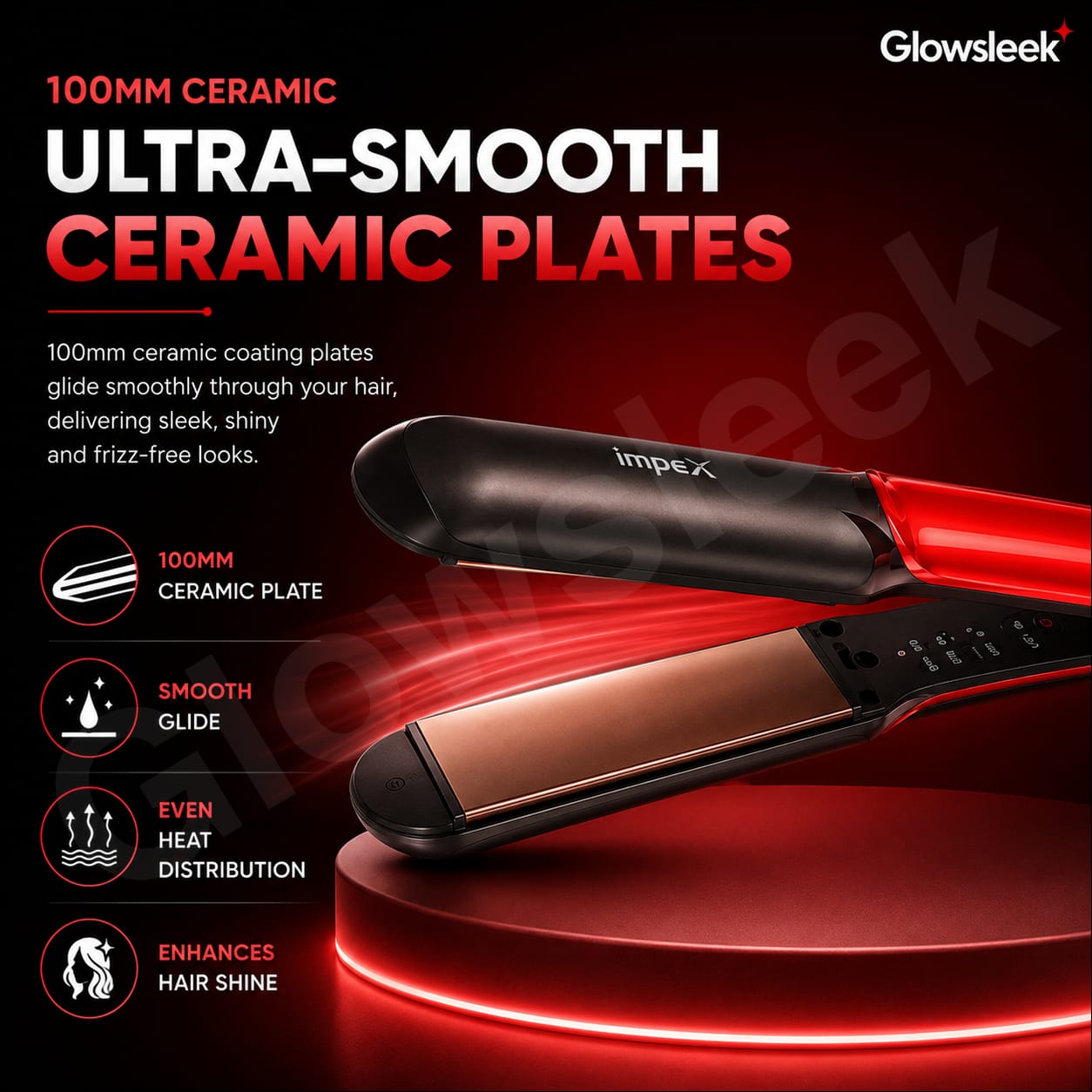 Authentic Impex Hair Straightener Model HS 302 Flat Iron with PTC Fast Heating Ceramic Coated Plates Plate Lock Function and 360 Degree Swivel Cord for Frizz Free Smooth Hair