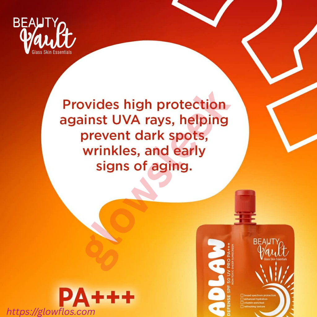 Beauty Vault Adlaw Sunscreen SPF 50 PA+++ lightweight daily facial sunscreen with broad-spectrum UV protection