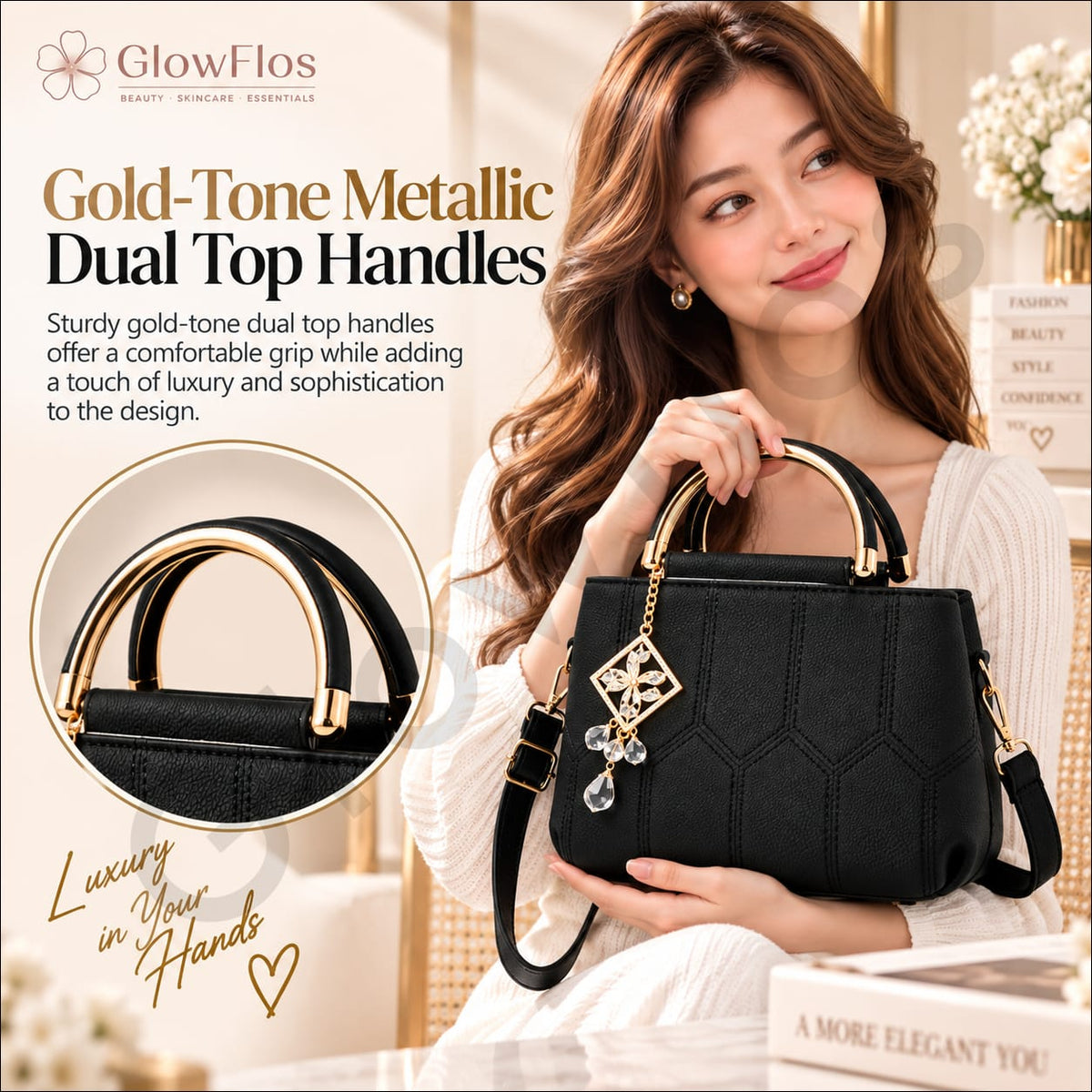 Elegance Metal-Handle Geometric Handbag