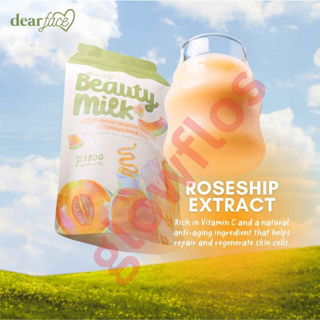 Authentic Dear Face Beauty Milk Melon Hydrolyzed Marine Collagen Drink Powder with Liposomal Technology for Premium Anti Aging Skin Tightening Full Body Brightening and Deep Restful Sleep Glow