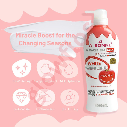 Silky smooth white milk lotion texture of A BONNE Tomato lotion being applied to skin