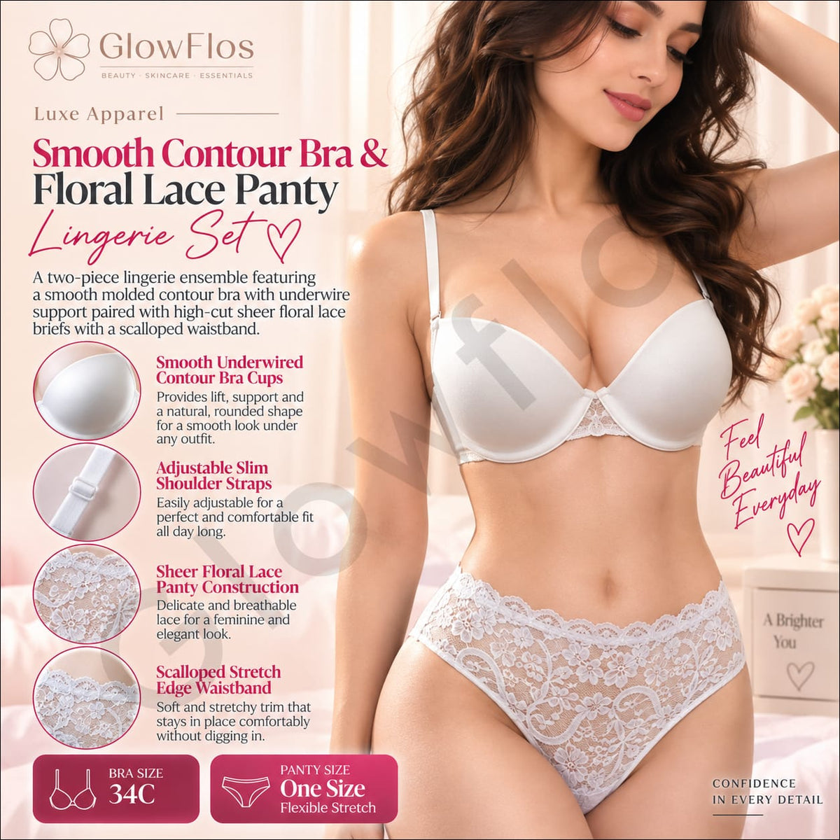 Smooth Contour Bra & Floral Lace Panty Lingerie Set