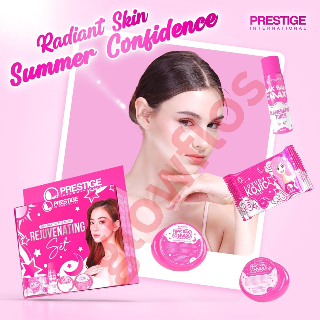 Authentic Prestige International Rejuvenating Facial Set 4-in-1 Skincare Kit with Kojic Soap Toner Night Cream and Sunscreen SPF 30 for Acne Treatment Dark Spots and Glass Skin