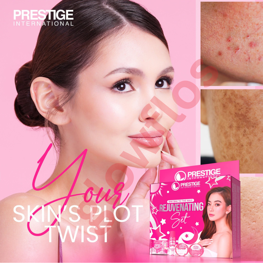 Authentic Prestige International Rejuvenating Facial Set 4-in-1 Skincare Kit with Kojic Soap Toner Night Cream and Sunscreen SPF 30 for Acne Treatment Dark Spots and Glass Skin