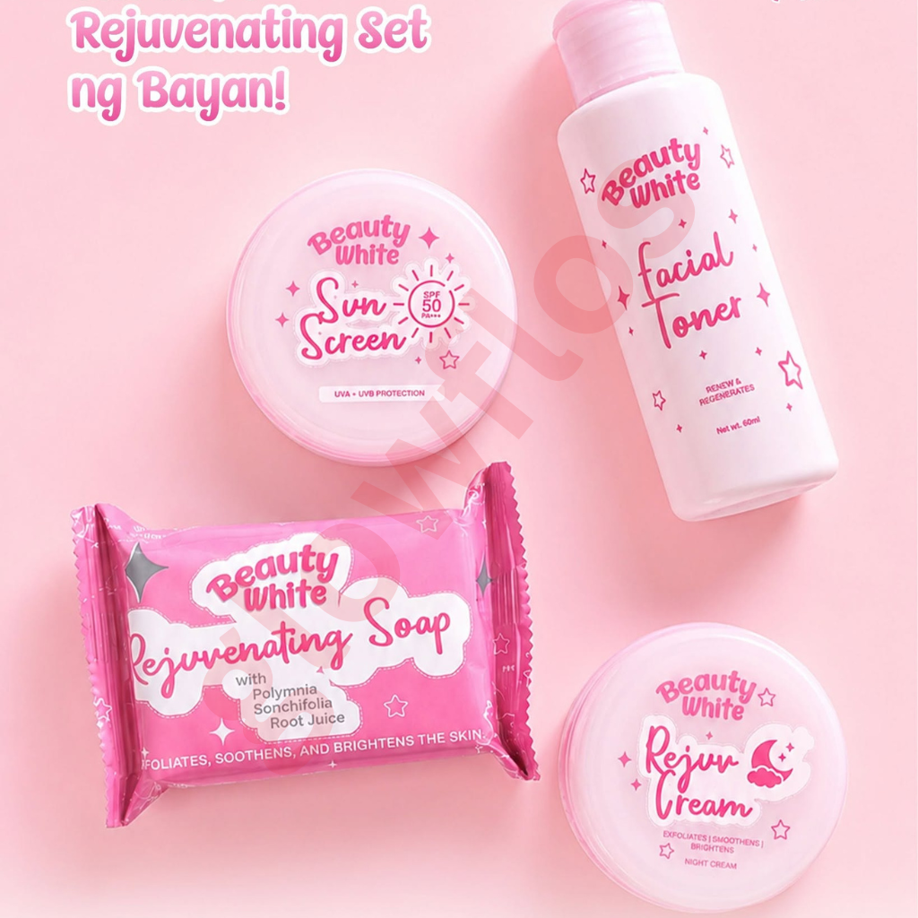 Authentic You Glow Babe Beauty White Rejuvenating Set 4-in-1 Intensive Skincare Kit with Kojic Soap Toner Night Repair Cream and Sunblock SPF 45 for Advanced Acne Treatment Dark Spot Peeling and Flawless Glass Skin