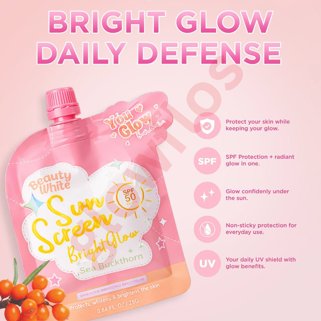 Authentic You Glow Babe Beauty White Sunscreen SPF 50 PA+++ Broad Spectrum Facial Sunblock with Glutathione and Niacinamide for UVA UVB Protection Skin Whitening Weightless Hydration and Non Greasy Glass Skin Finish