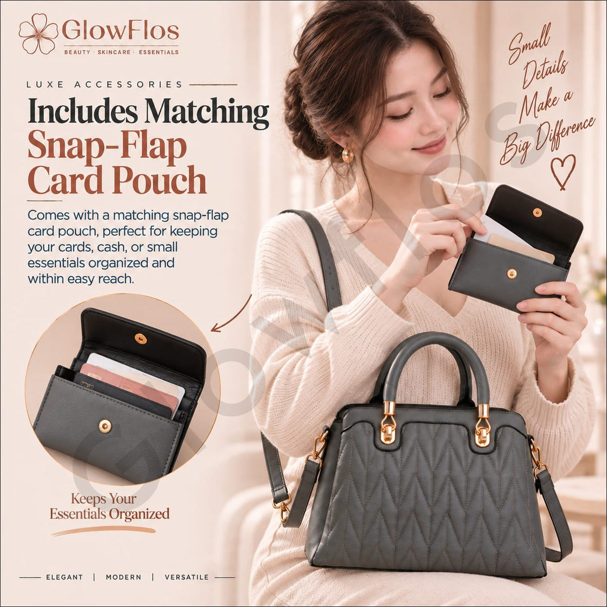 Luxe Chevron Quilted Satchel & Card Pouch Set