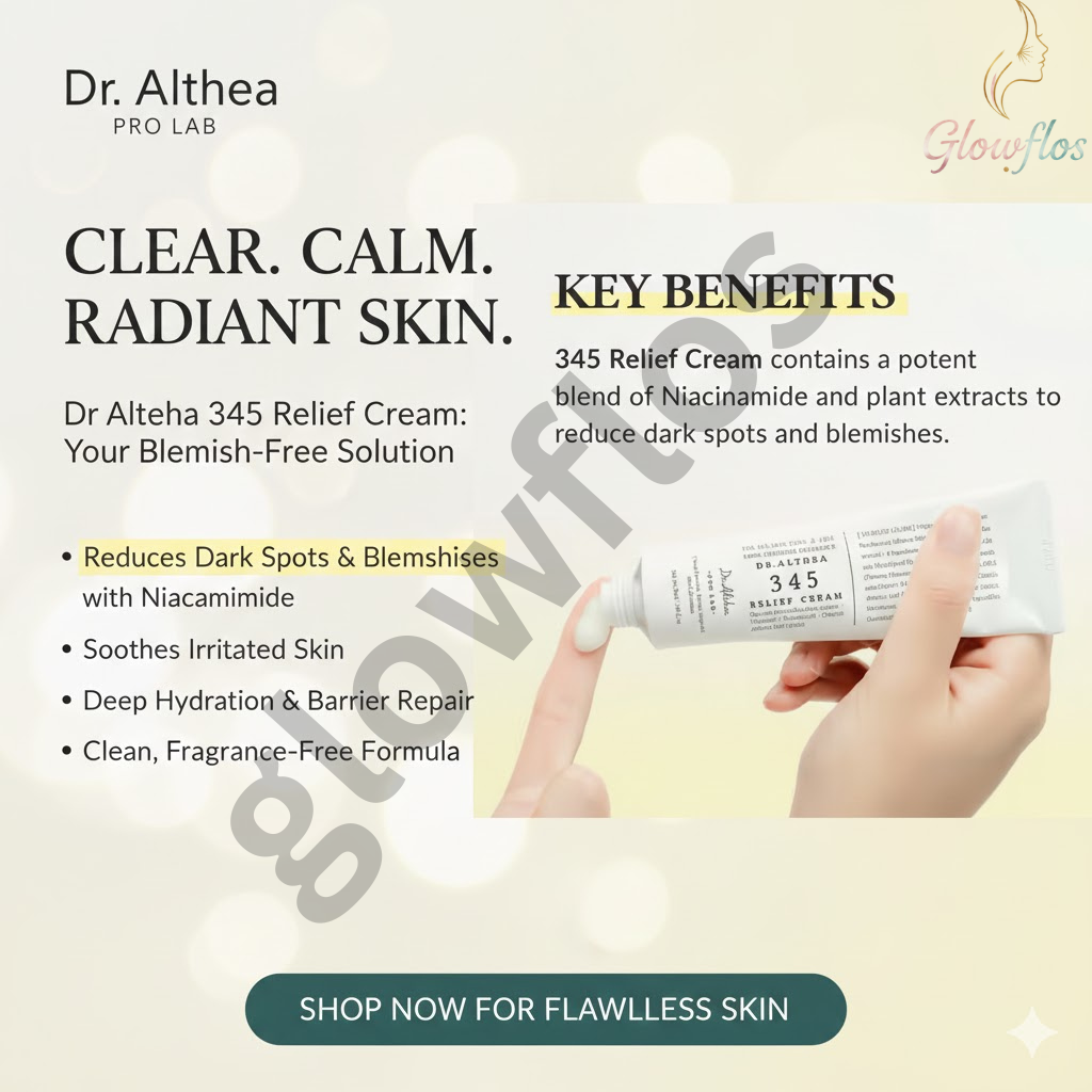 Dr. Althea 345 Relief Cream tube and packaging for sensitive, acne-prone skin. Best barrier repair Cica cream with Niacinamide