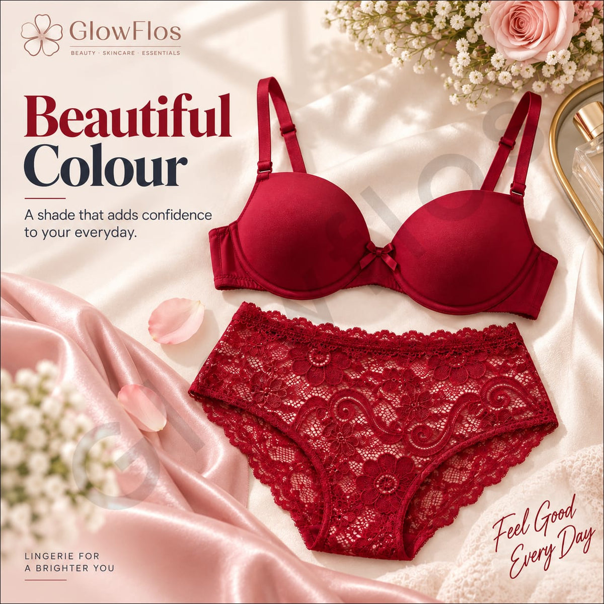Smooth Contour Bra & Floral Lace Panty Lingerie Set
