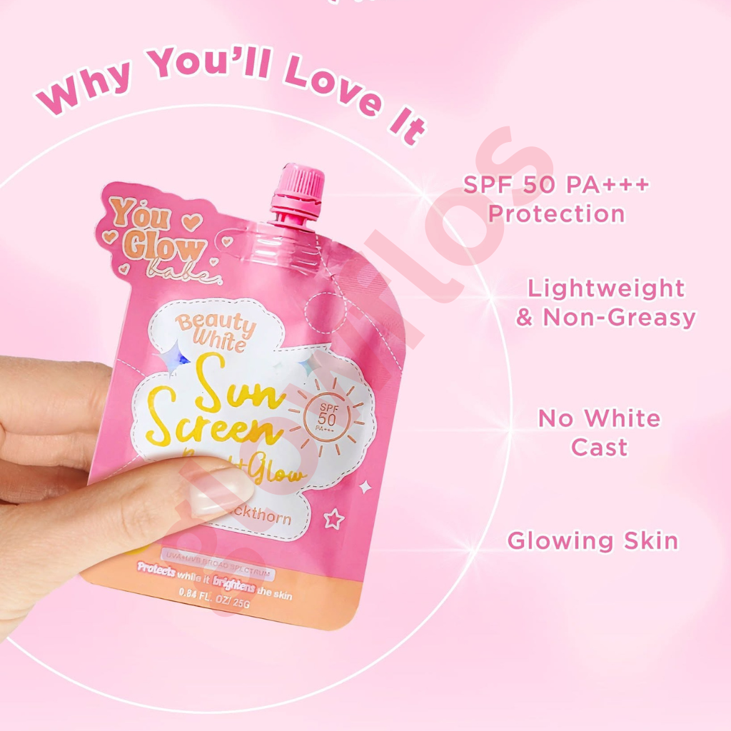 Authentic You Glow Babe Beauty White Sunscreen SPF 50 PA+++ Broad Spectrum Facial Sunblock with Glutathione and Niacinamide for UVA UVB Protection Skin Whitening Weightless Hydration and Non Greasy Glass Skin Finish