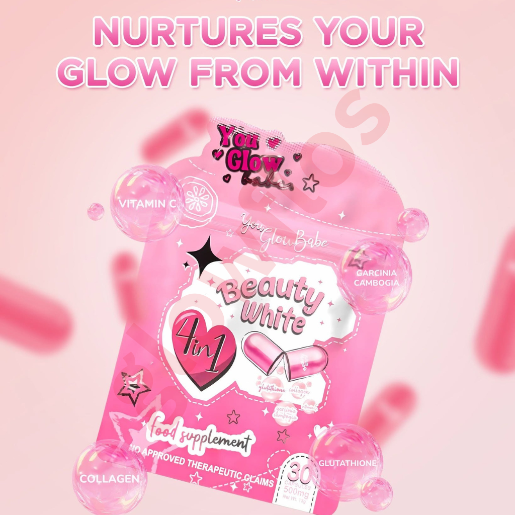 Authentic You Glow Babe Beauty White Capsules Glutathione and Marine Collagen Dietary Supplement with Vitamin C and Garcinia Cambogia for High Potency Full Body Whitening Anti Aging Skin Tightening and Slimming Weight Management
