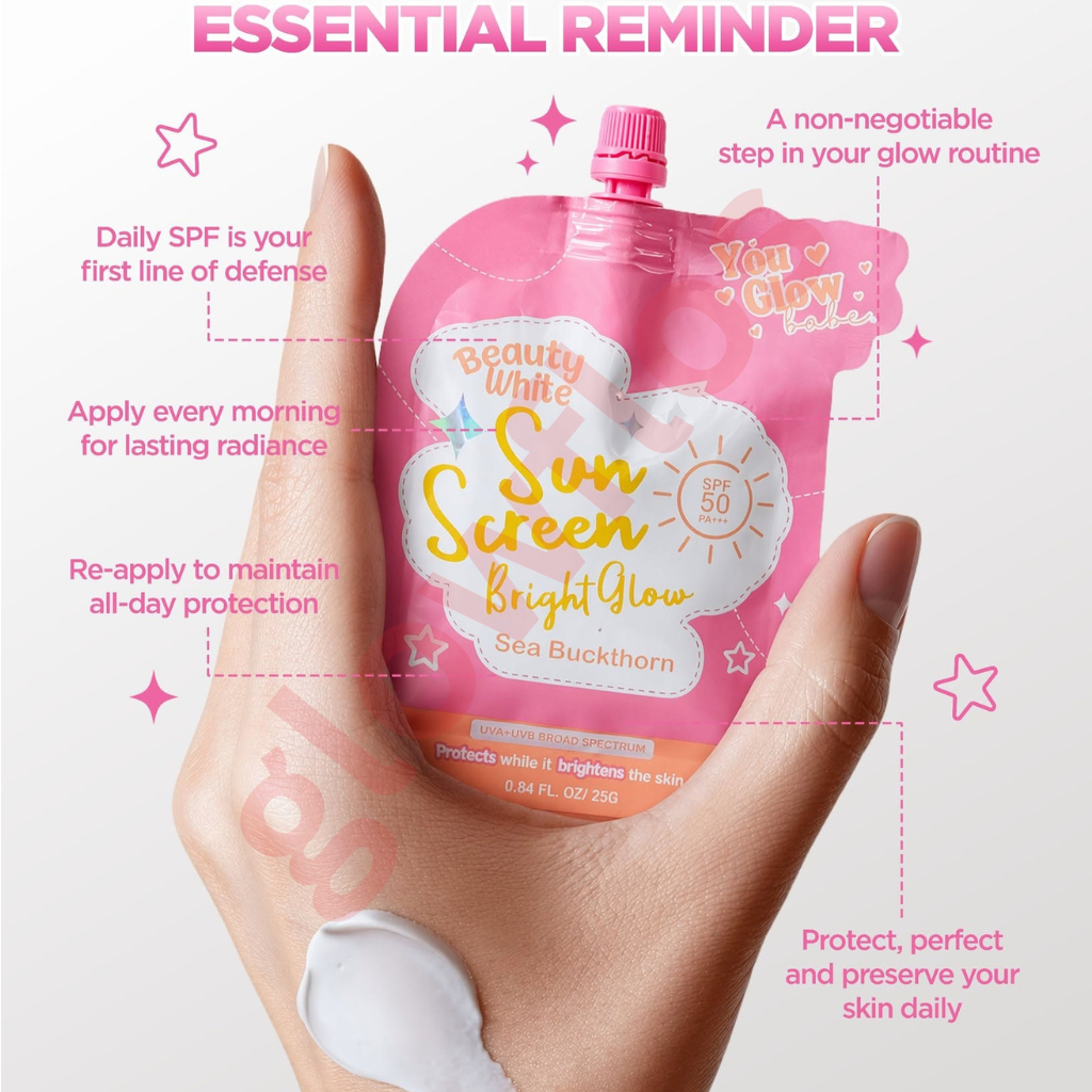 Authentic You Glow Babe Beauty White Sunscreen SPF 50 PA+++ Broad Spectrum Facial Sunblock with Glutathione and Niacinamide for UVA UVB Protection Skin Whitening Weightless Hydration and Non Greasy Glass Skin Finish