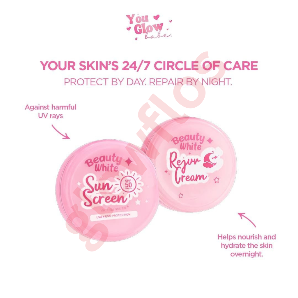 Authentic You Glow Babe Beauty White Rejuvenating Set 4-in-1 Intensive Skincare Kit with Kojic Soap Toner Night Repair Cream and Sunblock SPF 45 for Advanced Acne Treatment Dark Spot Peeling and Flawless Glass Skin